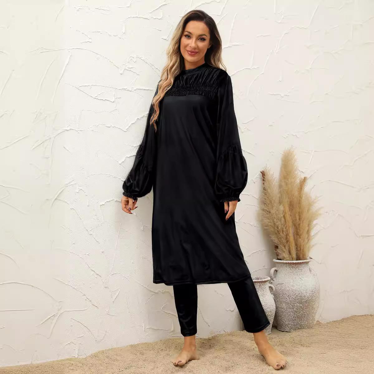 

Мусульманский консервативный трехсекционный солнцезащитный купальник с полным покрытием для дайвинга и серфинга S чёрный