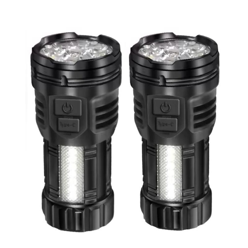 Latarka LED o dużej mocy z boczną lampą COB, ładowalna przez USB-C, wodoodporna, mini latarka do biwakowania na świeżym powietrzu, wędrówek i sytuacji awaryjnych