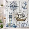 Vintage Nautical Adventure Shower Curtain - Detailed Ship, Lighthouse & Compass for Seaside Inspired Bathroom Decor