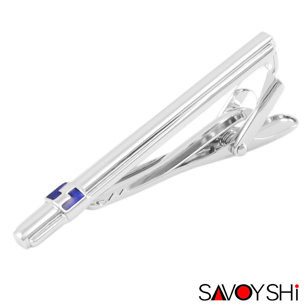 Savage Metal Minimalist Red & Blue Meander Tie Clip and Cufflinks Set