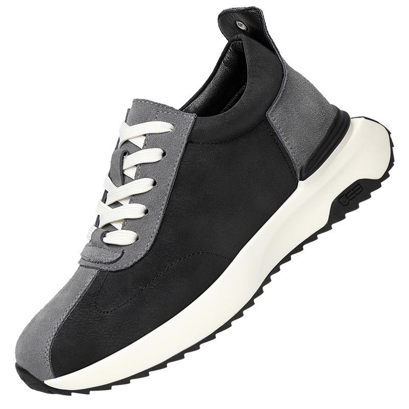 Inner Heightening Board Shoes Men's 8cm6cm Youth Leather Breathable Sports and Leisure Shoes Retro Invisible Heightening Dad Shoes