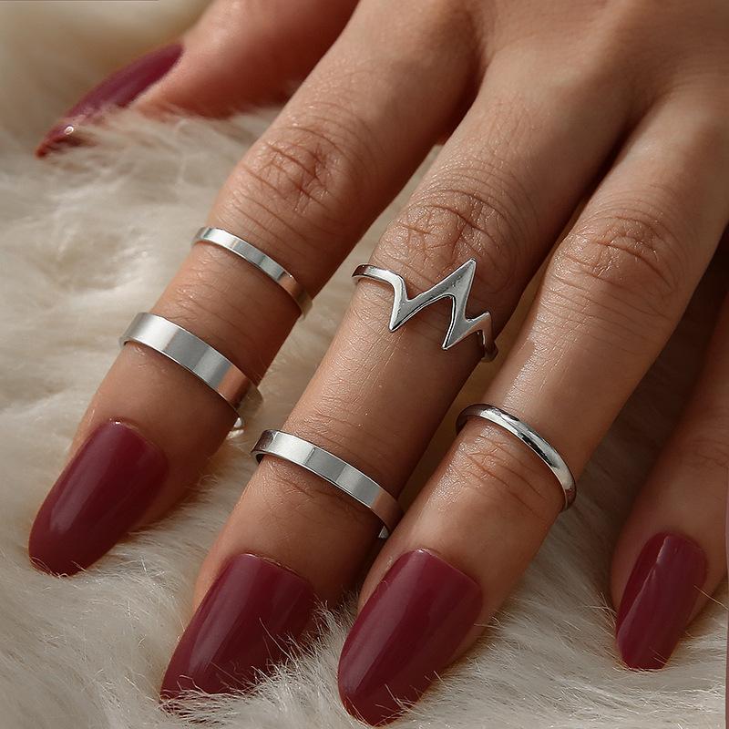 Wind Fashion Popular Lightning Ecg Women'S Ring 5-Piece Set