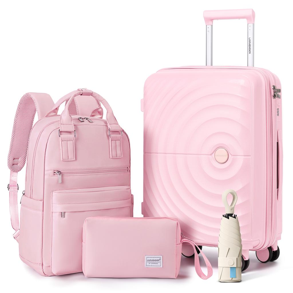 Lightweight Luggage Sets 3 Pieces Carry On Luggage Expandable PP 20 inch Suitcases with Wheels Pink