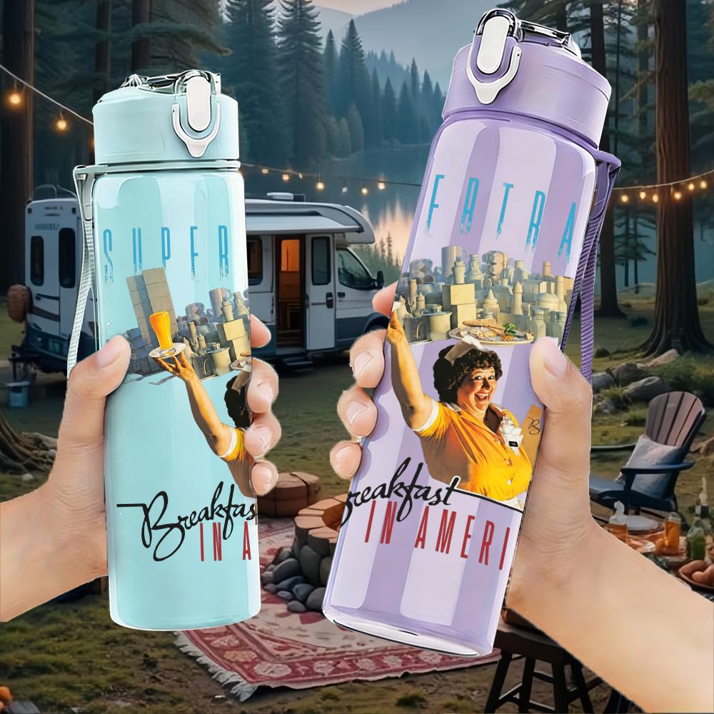 1PC Retro Sunset Cowboy Text Graphic Print 750ml Portable Sports Water Bottle Leakproof Gym Outdoor Travel Drink Cup