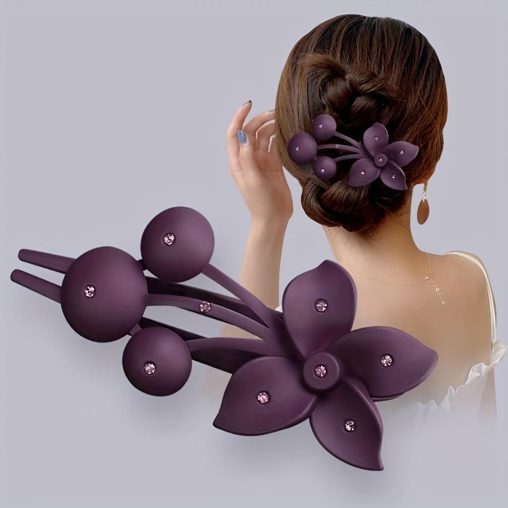 

1PC Flower Rhinestone Duck Bill Clip Hairpin High-end Back Head Grab Clip Disc Hair Duck Bill Clip Hairpin High-end Clip Headdress фіолетовий