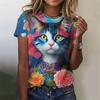 Neues lustiges Katze 3D-Druck Damen T-Shirt Weiblich Harajuku Freizeitkleidung Damenmode Niedliche Tiergrafik T-Shirts Mädchen Oberteile