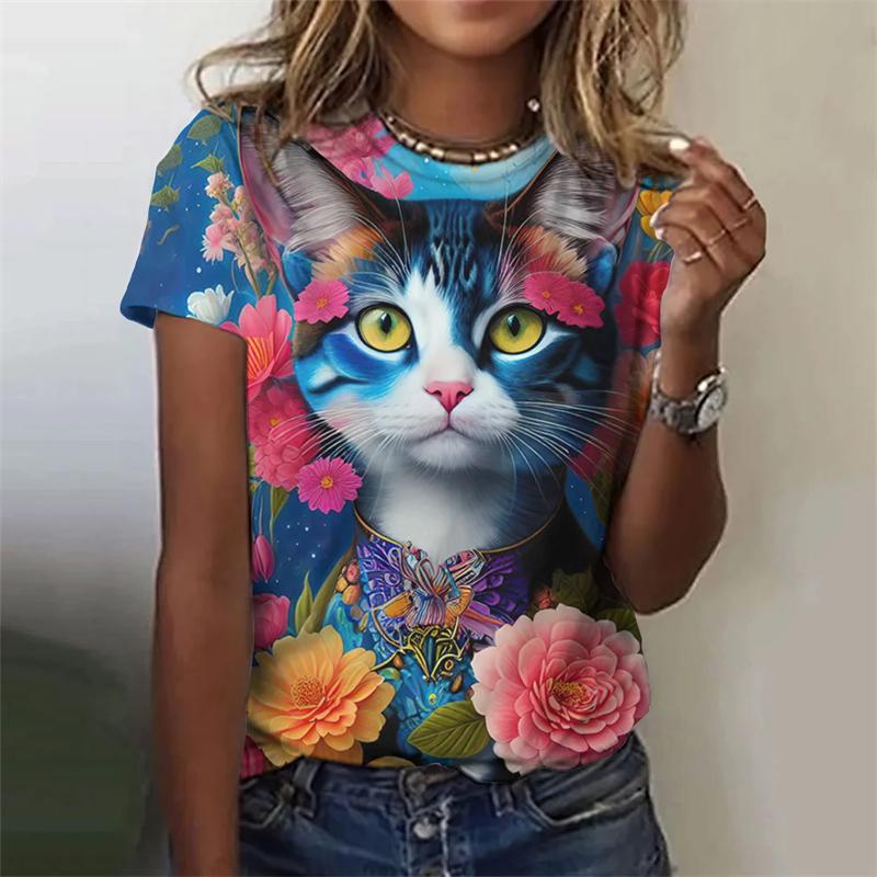 Neues lustiges Katze 3D-Druck Damen T-Shirt Weiblich Harajuku Freizeitkleidung Damenmode Niedliche Tiergrafik T-Shirts Mädchen Oberteile