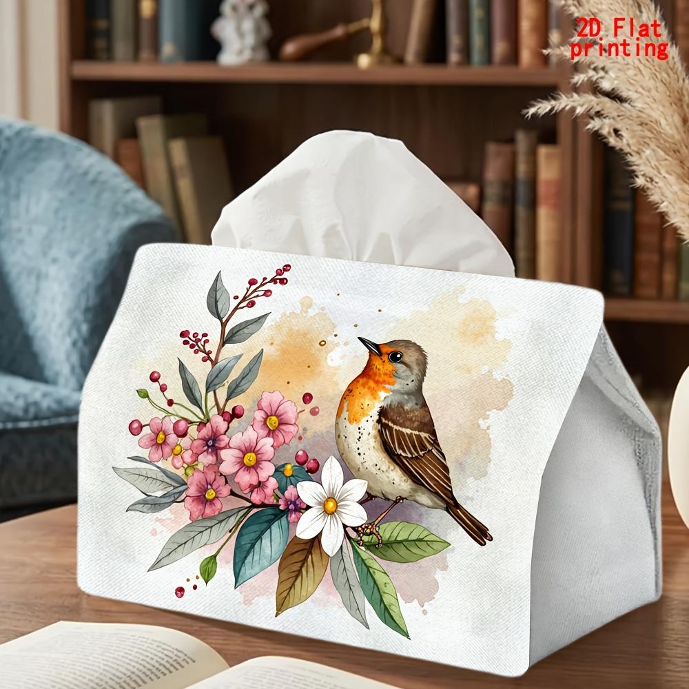 2D Flat 1pc, Tissue Box. Birdsong And Flowers Pattern Napkin Dispenser, Reusable, Daily Desktop Tissue Organizer, Suitable for Kitchen Living Room Bed