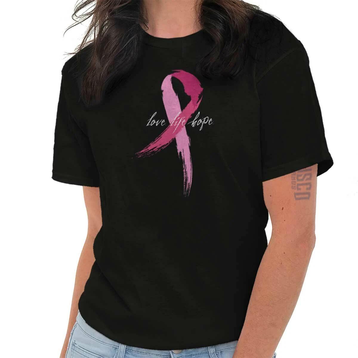 Hope Breast Cancer Pink Ribbon Strong Fight Womens Graphic Crewneck T Shirt Tee S