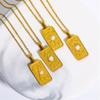 Stylish Gold Square Sun Moon Star World Pendant Necklace Accessory Eye Catching Clavicular Chain for Gathering Parties