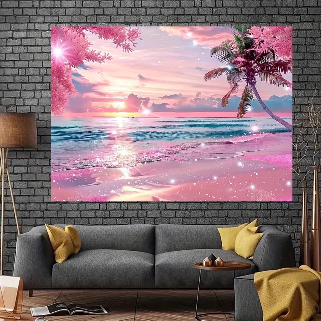 Summer Illusion Beach Tapestry Powder Sand Star Twinkle Neon Palm Wave Surge Living Room B&B Room Decoration