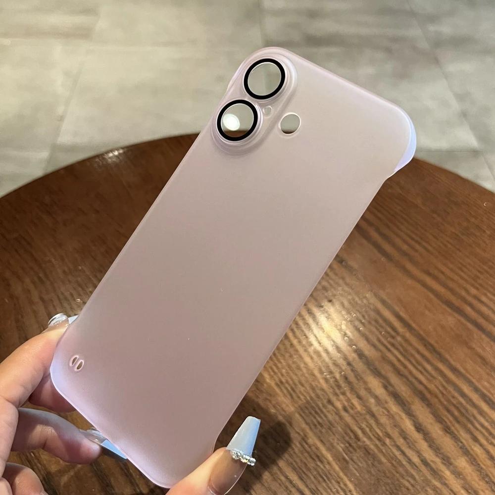 Ultra Thin Slim Matte Phone Case for iPhone 16 15 14 13 Pro Max Glass Camera Protector No Border PC Cover