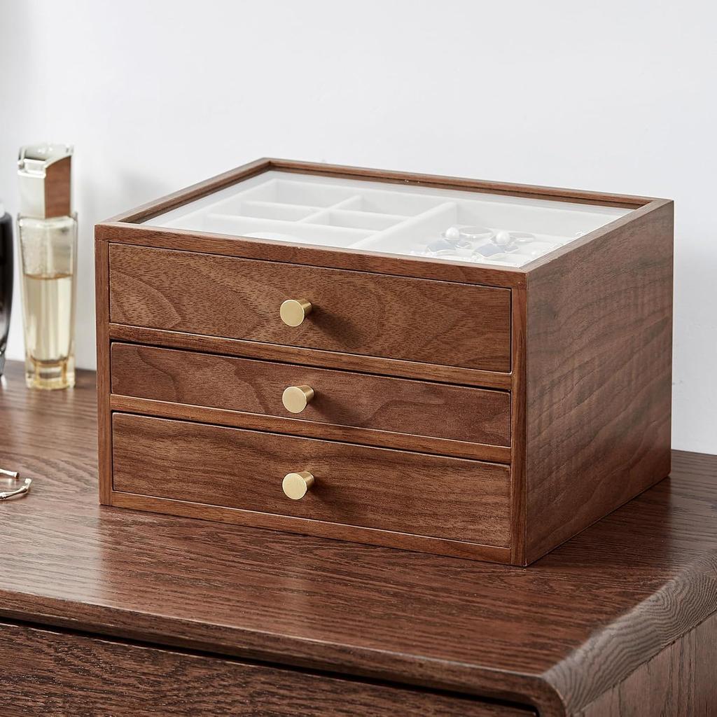 Multi-Layer Jewelry Box with Organizer Rectangular Tabletop Display Case for Earrings Bracelets Necklaces & Rings Jewelry Boxes