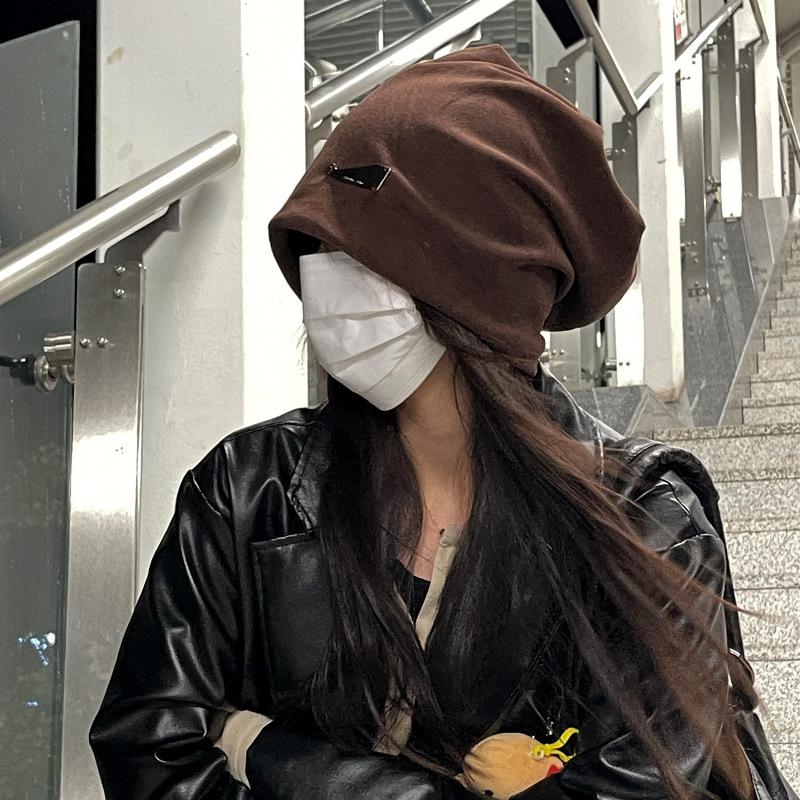 TUshu/Metal sense of destiny~ Large version bag head hat women's autumn and winter versatile warm ear protection cold hat stack hat tide