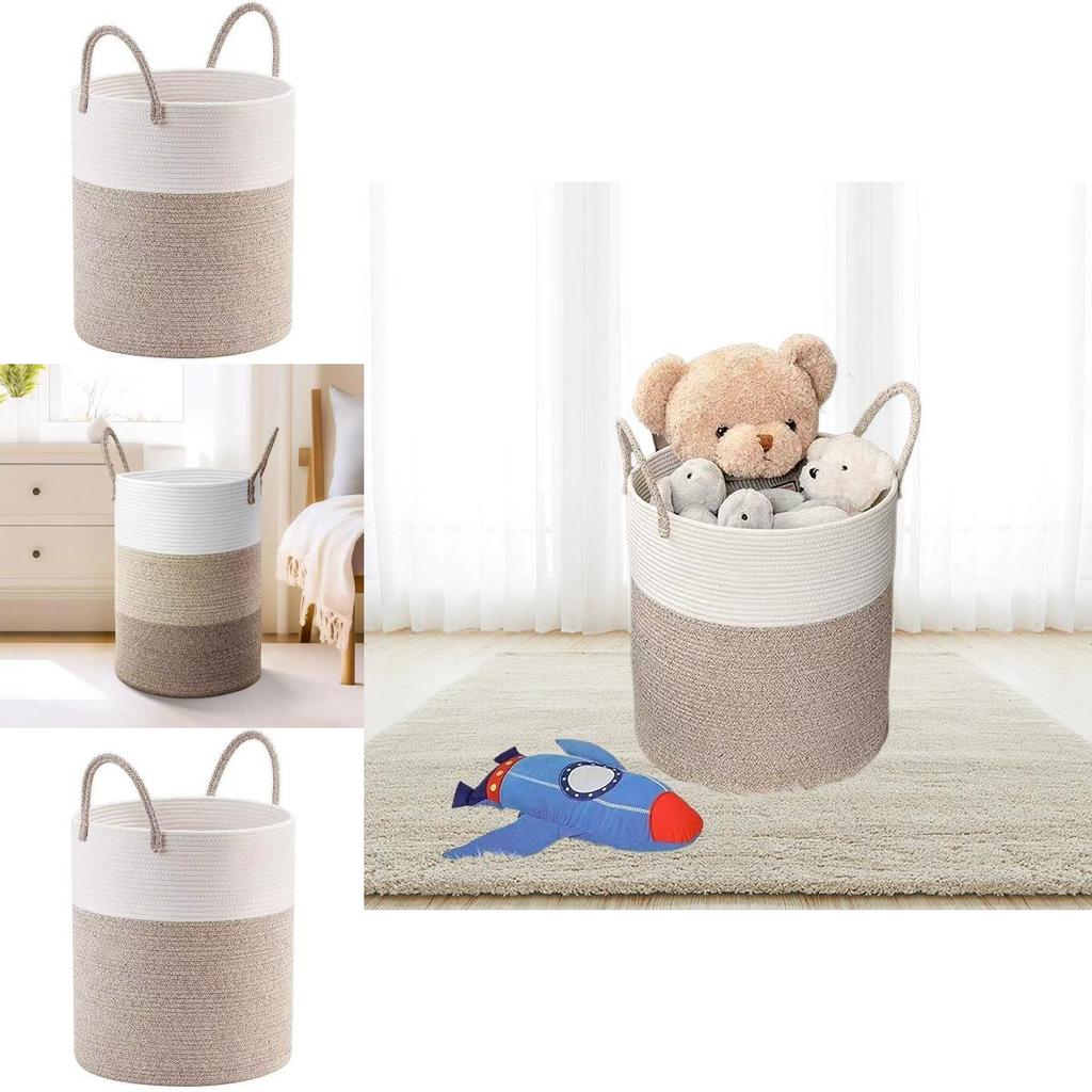 Cotton Rope Woven Storage Bin With Handles For Clothing And Household Toy Organization