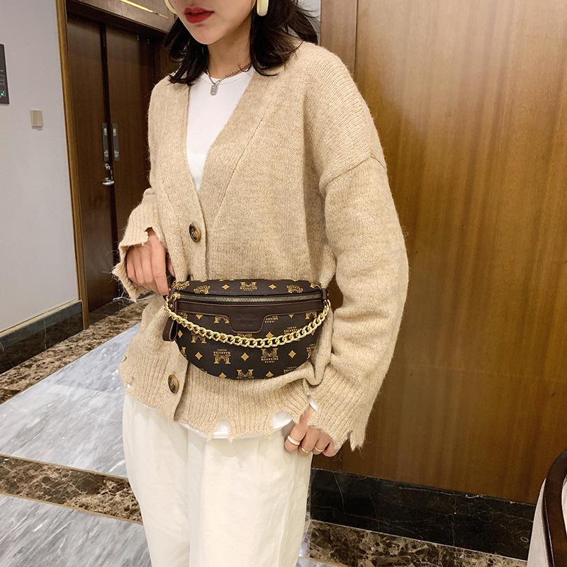 New Women's Hundreds of Waist Bag Girls Chest Bag Wide Shoulder Strap Single Shoulder Crossbody Bag Fashion Chain Decoration PU
