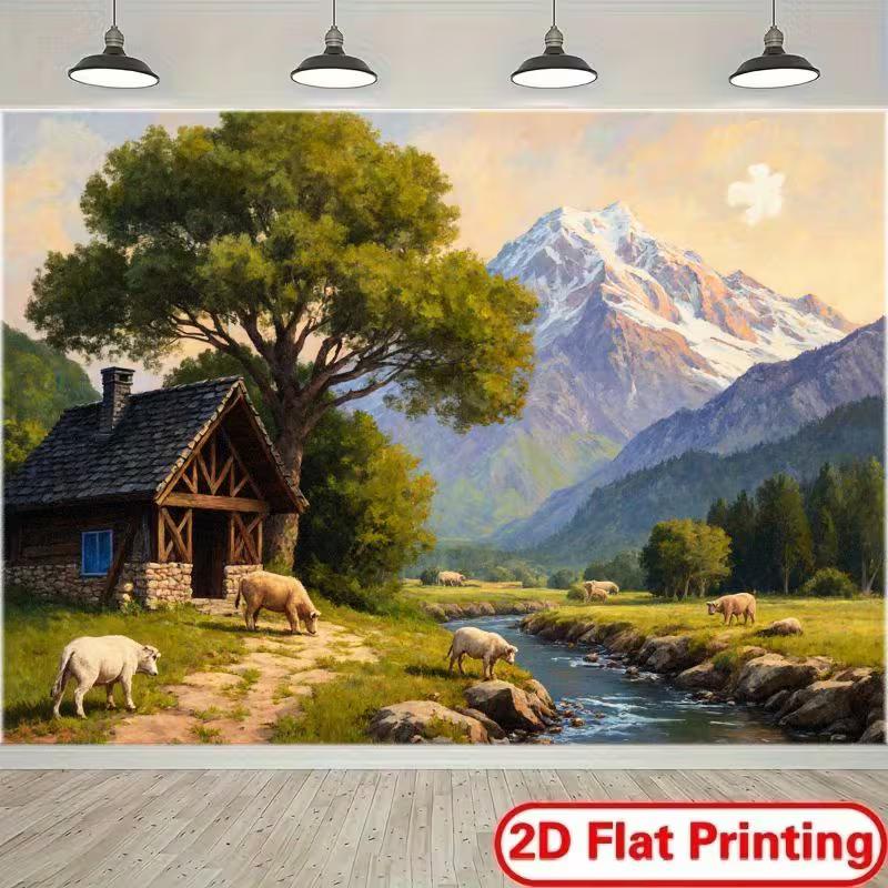 2D Mountain Farm Backdrop for Rustic, Country and Farm Themed Parties 47.2x31.5inch/120*80cm
