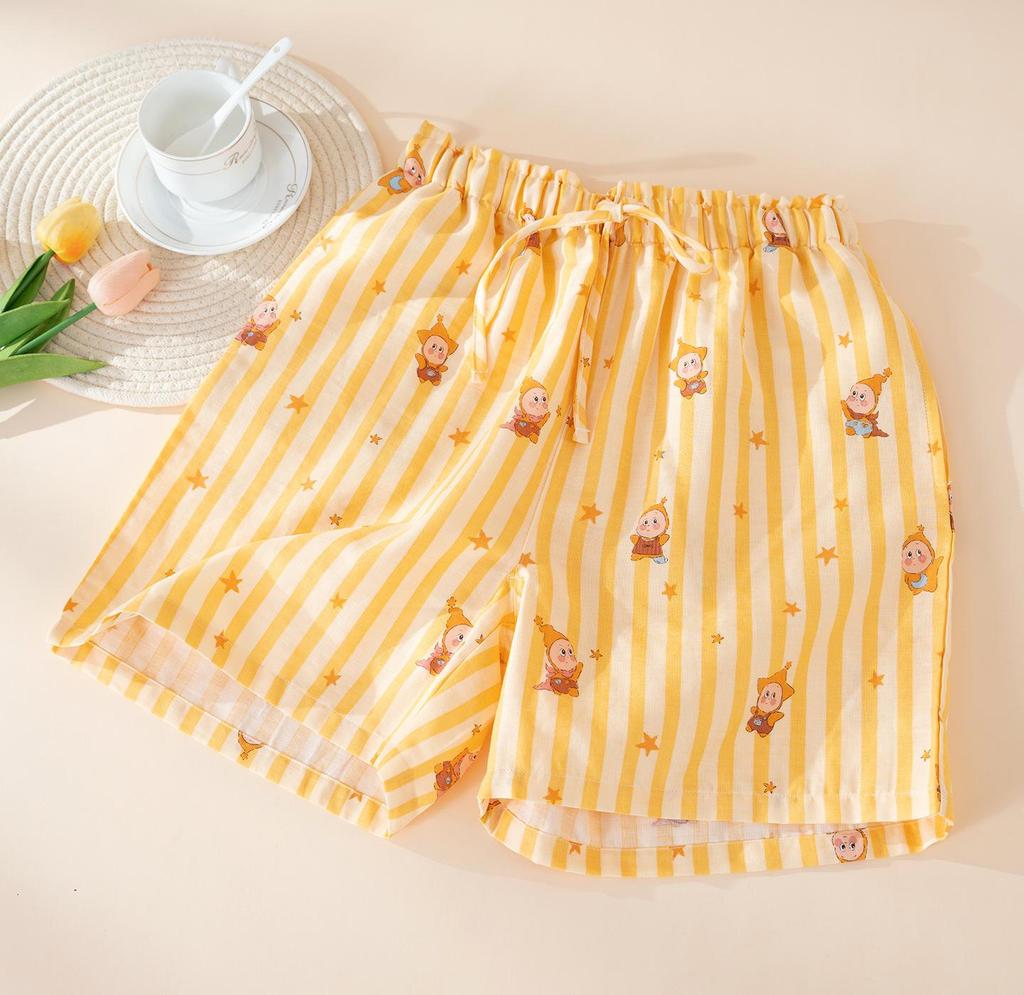 Damen Baumwollgaze Pyjamashorts mit Kirschen-Print - Leichte Sommer-Homewear, Vielseitig für den Außenbereich