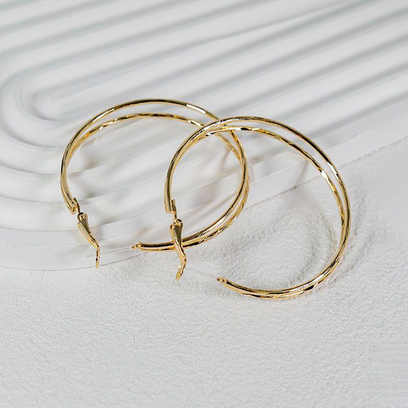 

High Profile Fashion Simple Bracelet Earrings Elegant Double Layer Ear Ring Female Suitable for round Faces Ear Studs New Ear Piercing Anti-Allergy Gold plastic ear pin