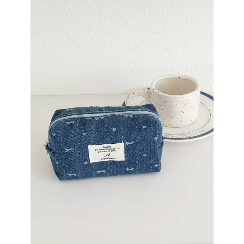 Sac de Rangement en Jean d'Inspiration Coréenne avec Détail Nœud et Passepoil pour Sorties Décontractées pour Femmes