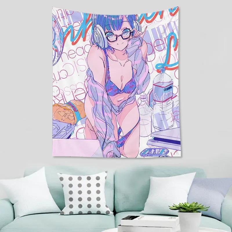 Cartoon Internet Addicted Girl Hanging Cloth Office Living Room Tapestry Home Wall Decoration Tapestry