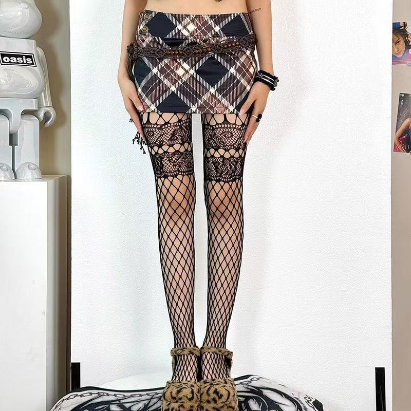 Spring And Autumn Retro American Asymmetrical Pure Desire Wind Hole Mesh Socks Explosive Subculture Personality Millennium Spice Girls Stockings