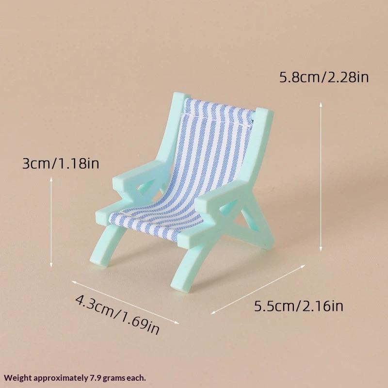 112 Mini Scale Foldable Beach Chair for Dollhouse Striped Deck Chair Outdoor Mini Furniture for Kids Room Decor