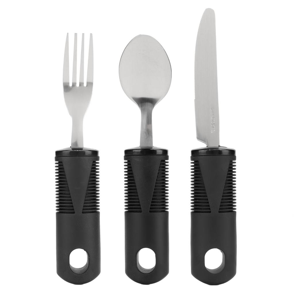 3 Stück Haushaltsutensilien Edelstahl Breitgummi-Griff Löffel Gabel Set Utensilien