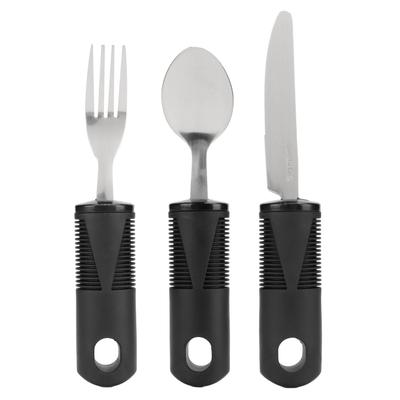 3pcs Household Utensils Stainless Steel Wide Rubber Handle Spoon Fork Set Utensils