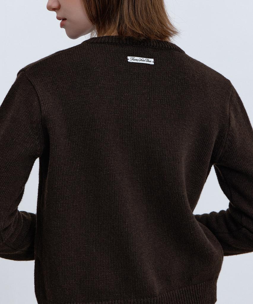 Isibchilwai Wool Round Neck Knit Cardigan (Brown)