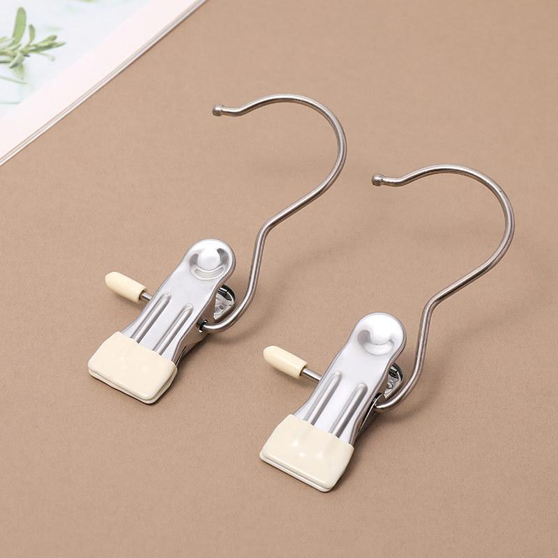 2Pcs Stainless Steel Clothes Drying Clip with Hook, Seamless Hat Storage, Shorts Clip Fabric Clip, Home Socks Drying Clip Hook