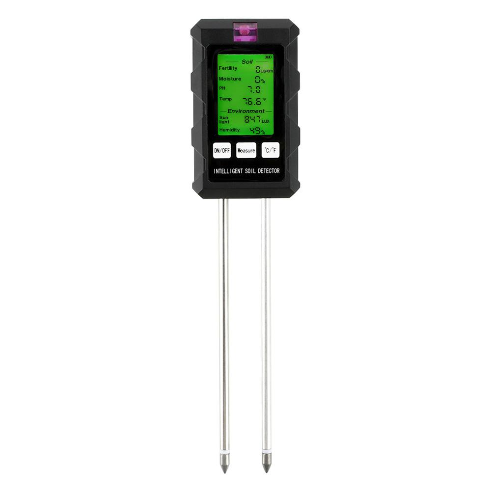 

6-in-1 Backlit Digital Soil Tester: Soil Fertility/pH/Temperature (°C/°F)/Moisture/Ambient Light Meter чорний