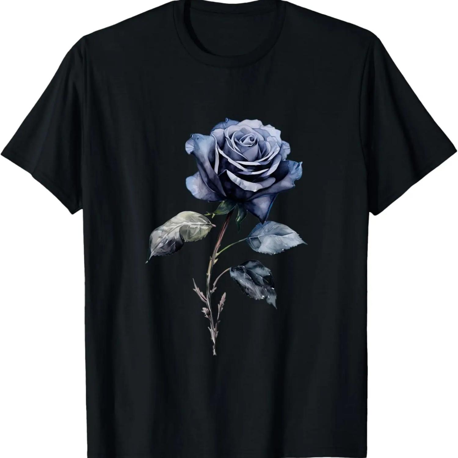 rose flower floral blue dark gothic black T-Shirt S чёрный