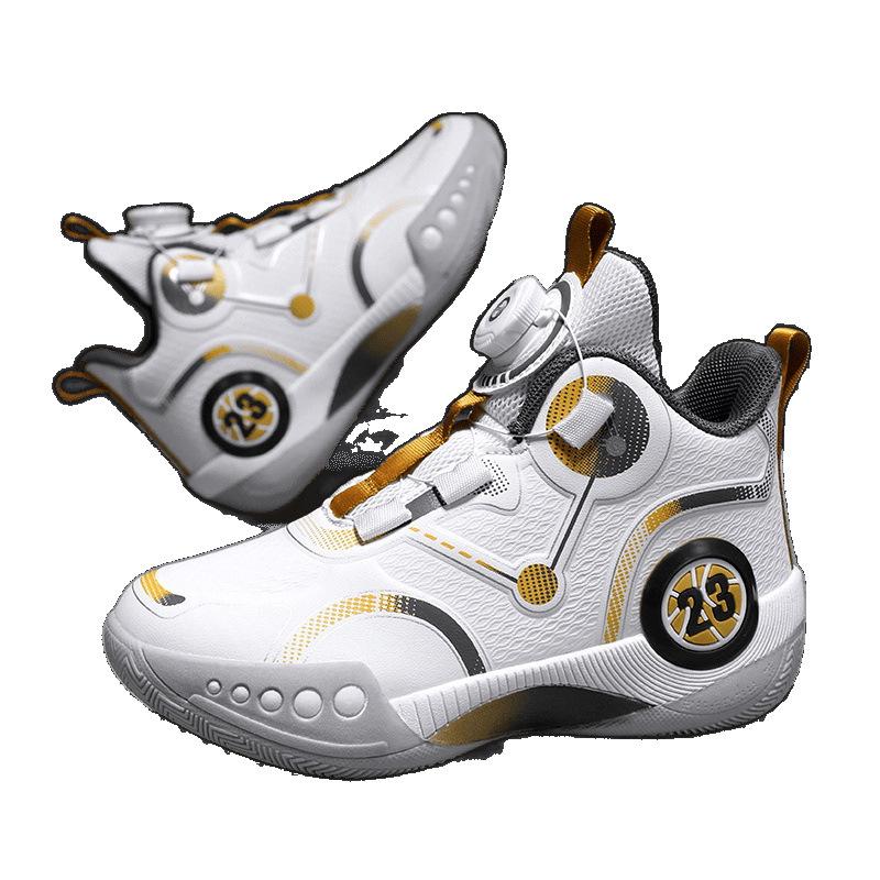 Children's basketball shoes 2025 spring and autumn popular boys' actual combat training shoes medium and large children's non-slip rotating button r