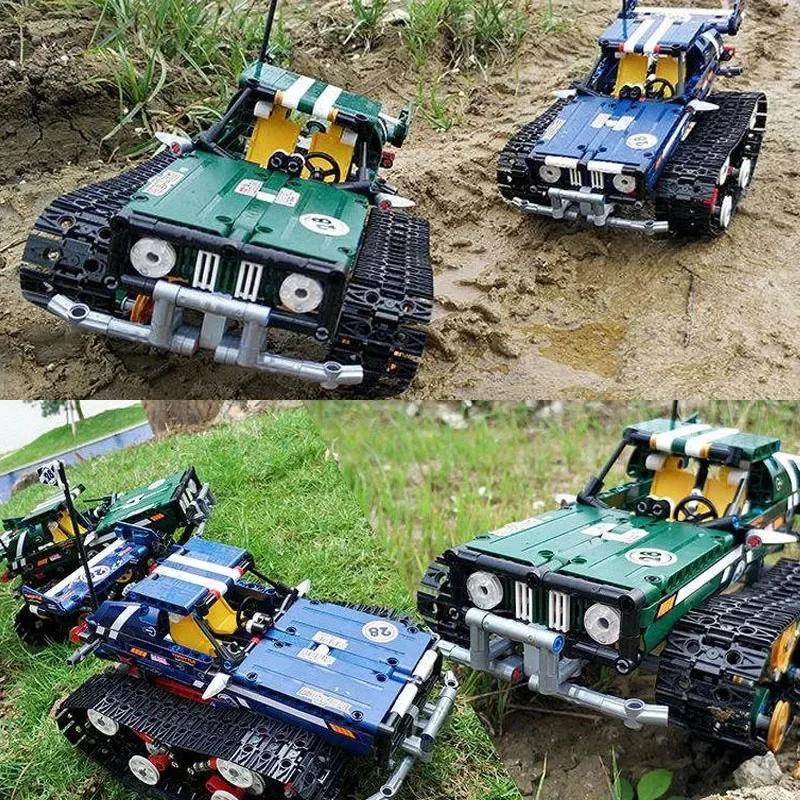 626Pcs Moc Rc Green Off-Road Vehicle Tracked Intelligence Vehicle Assembly Diy Building Block Children'S Puzzle Toys Gift