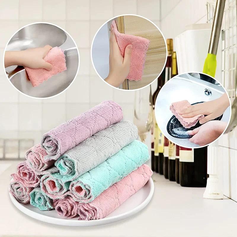 1/3Pcs Kitchen Dish Towels Dish Cloths Absorbent Kitchen Towels Coral Velvet Dishcloths Nonstick Oil Fast Drying Washcloths