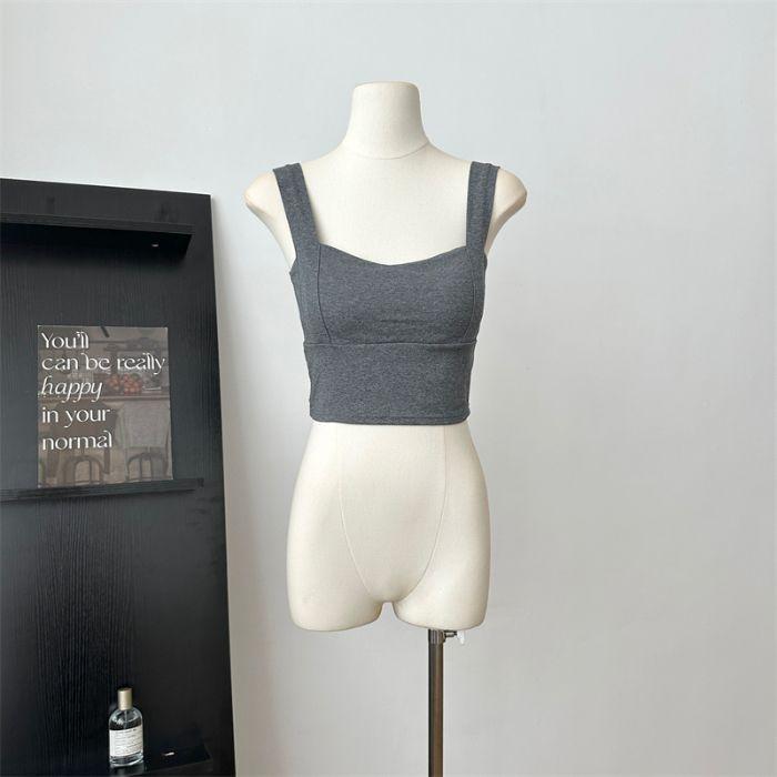 

Однотонный короткий жилет на подтяжках для женщин с летней одеждой, новые корейские нагрудные накладки на шнуровке, красивый топ без рукавов сзади One size серый