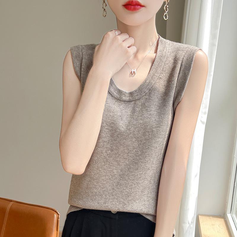 Summer New Knitted Sweater Base Layer Top Slim Casual Simple and Loose Halter Top