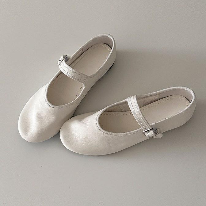 Soft Leather French Minimalist Round Head Shallow Mouth Mary Jane Women's Shoes One-word Buckle Strap Flat Ballet Shoes Commuter Shoes