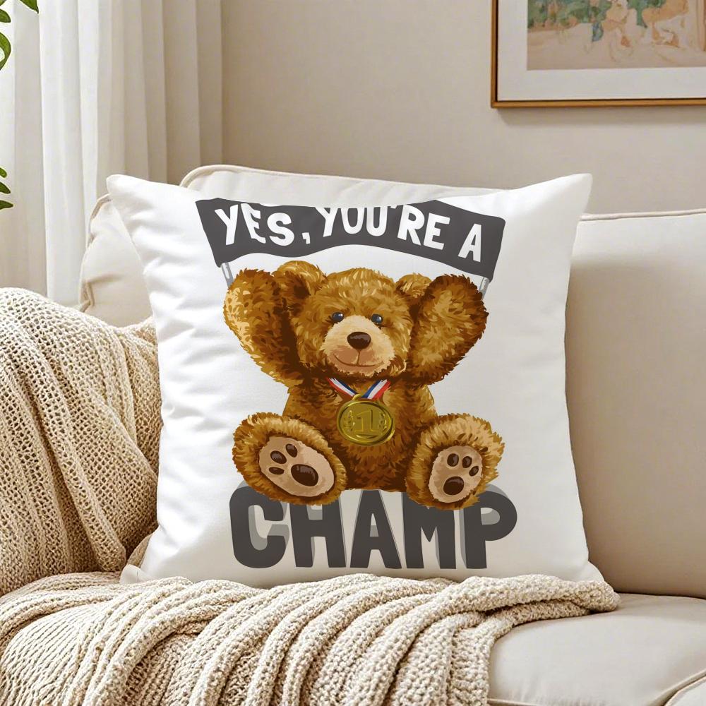 Cute Accompany Children Teddy Bear Cushion Cover Linen Pillowcase Soft  for Sofa Bed Home Room Decor