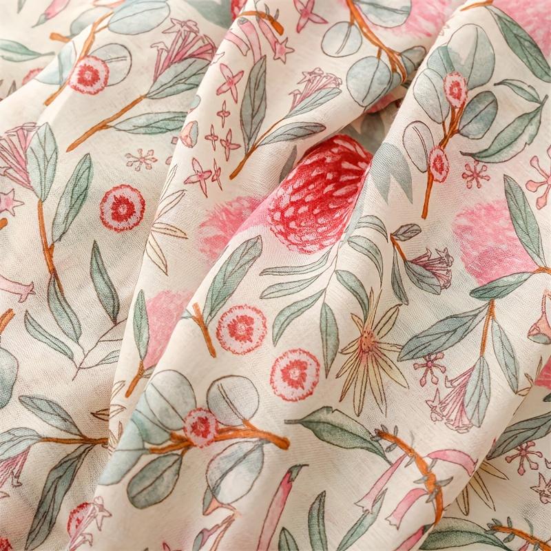 Bufanda Floral de Viscosa Suave con Borlas para Mujer - Chal Ligero con Estampado de Plantas Rosa y Verde, Cálido y Transpirable para Uso en Exteriores, Chal Transpirable