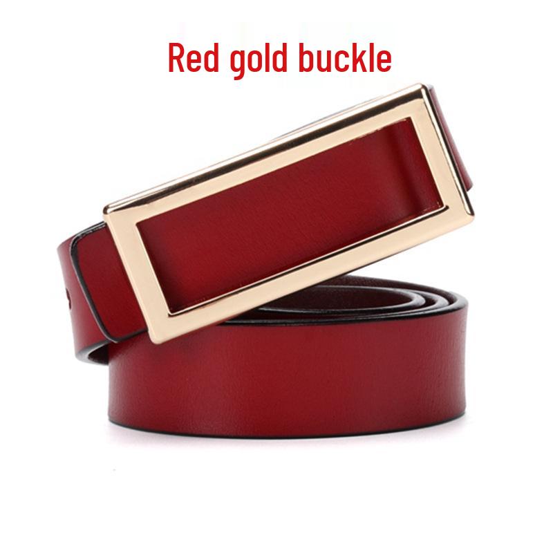 Women's Genuine Leather Belt with Smooth Buckle, Pure Cowhide, Korean Fashion, Versatile Casual Style.