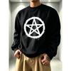 Men's Graphic Print Crew Neck Sweatshirt, Christmas and Halloween Pattern, White Pentagram Star Design, Casual Outdoor Apparel
