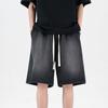 Herren Lockere Jeansshorts Lässige Gerade Geschnittene Baumwoll-Kurzhose Mit Elastischem Bund