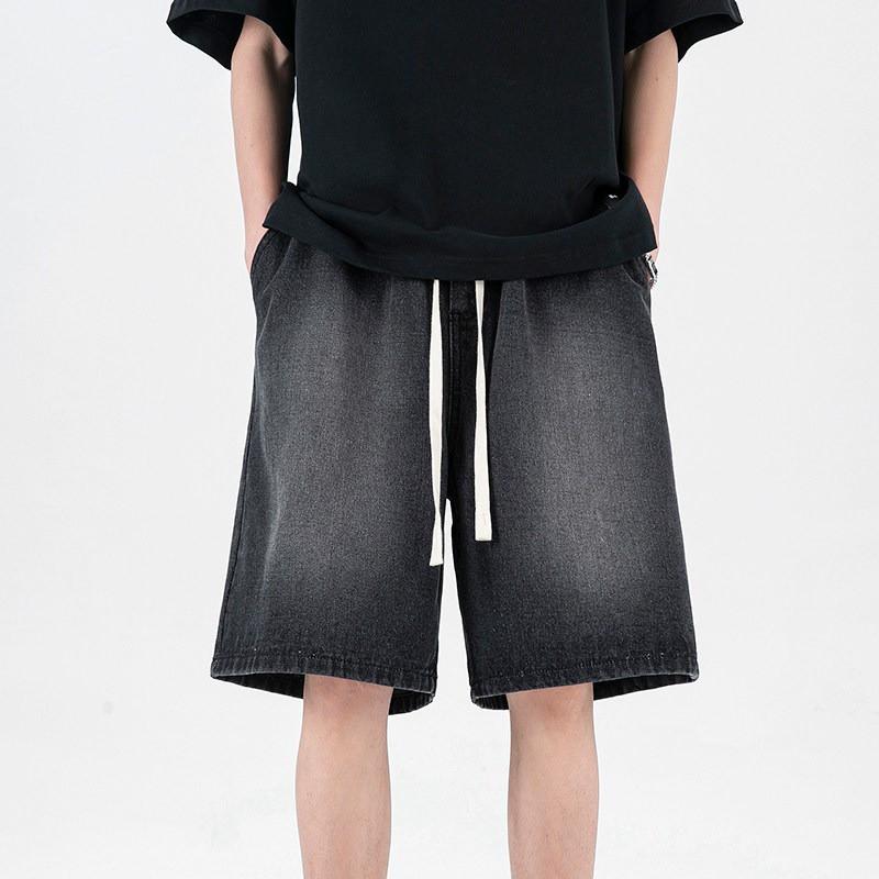 Herren Lockere Jeansshorts Lässige Gerade Geschnittene Baumwoll-Kurzhose Mit Elastischem Bund