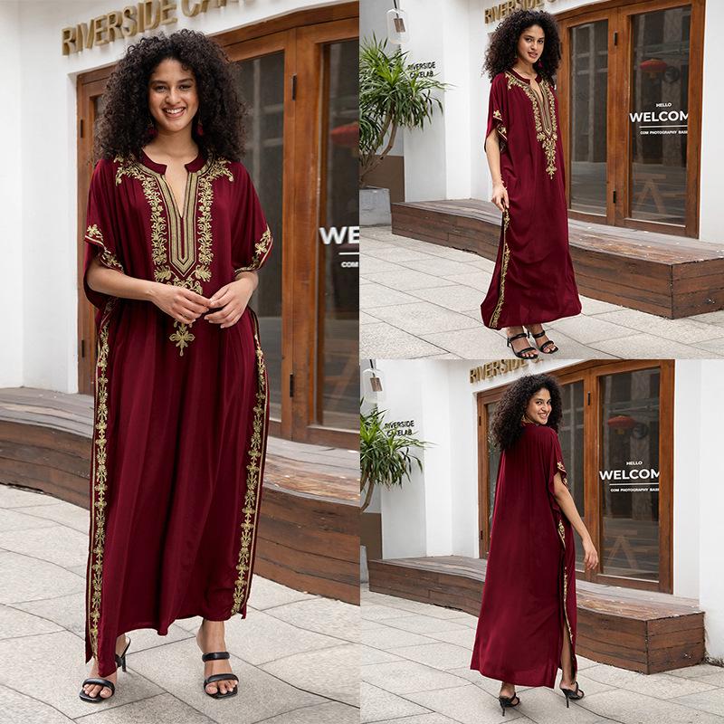 "European & American Embroidered Cotton Maxi Skirt: Women's Beach Sun Protection Robe"