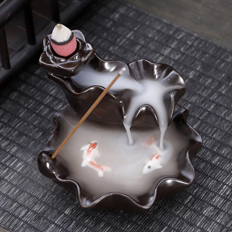 Double Fish Ceramic Backflow Incense Burner - Creative Home Decor Ornament