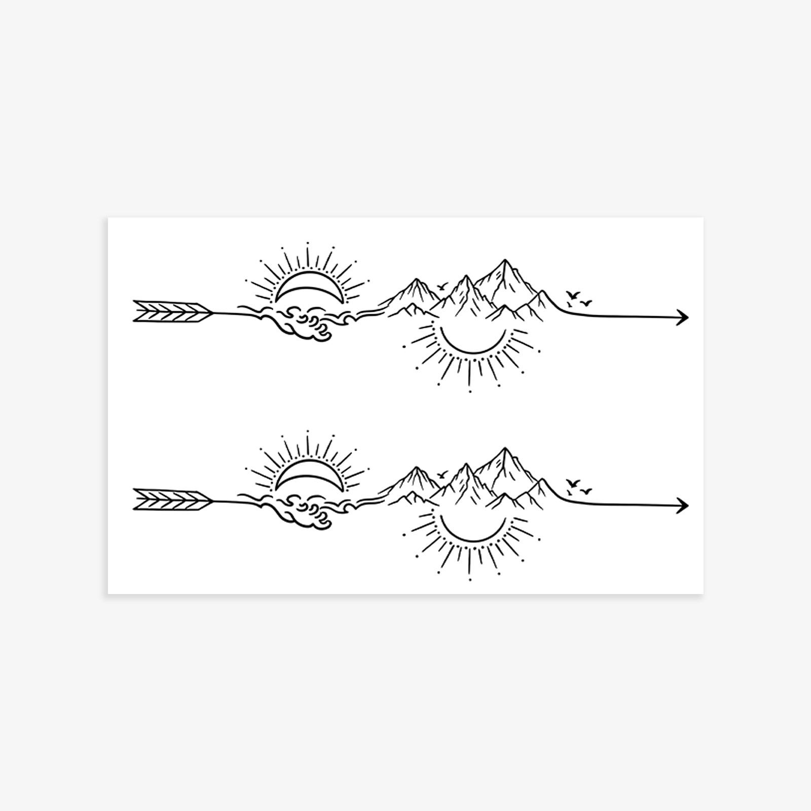 Herbal Juice Sun Moon Mountains Totem Lasting Waterproof Male And Female Personality Semi-Permanent Tattoo Sticker 18*11