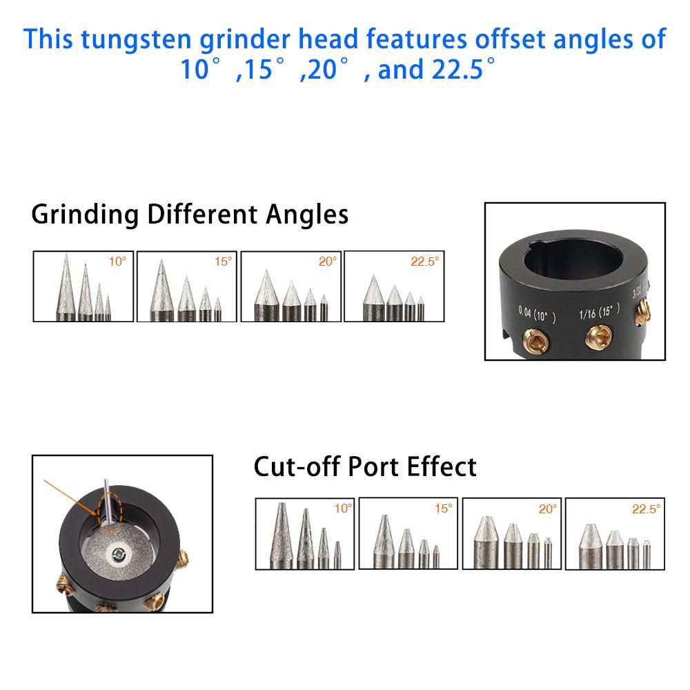 TIG Tungsten Sharpener Head Tool Aluminum Tungsten Electrode Sharpener Grinder Head with Cut-Off Slot Multi-Angle & Offsets