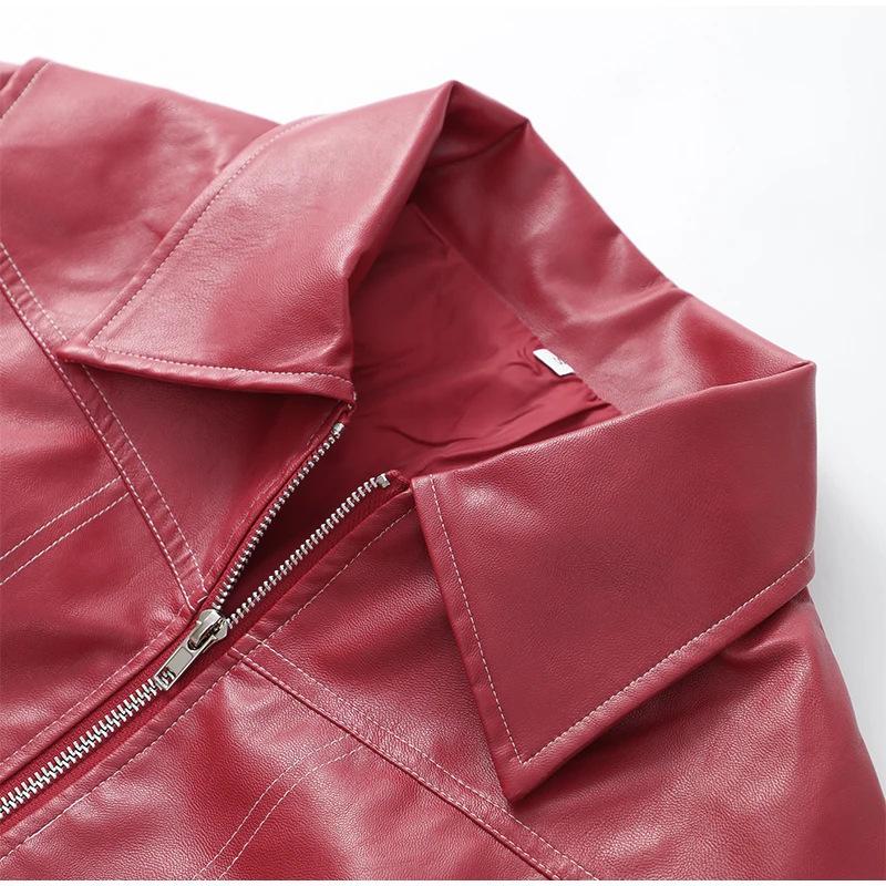 Retro Spliced Leather Zipper Jacket - Fall/Winter 2024, Long-Sleeve Lapel Coat